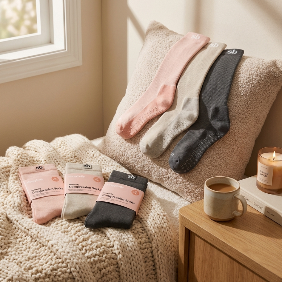 Details of the anti-slip soles on our compression stockings for pregnant women, perfect for safety on hard floors.